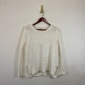 Calvin Klein Jeans Cream Fuzzy Knit Crew Neck Pullover Sweater Medium Cozy Core